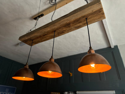 Wooden Beam Light with Copper Shades | Kitchen Island & Breakfast Bar Lighting - MooBoo Home Lighting