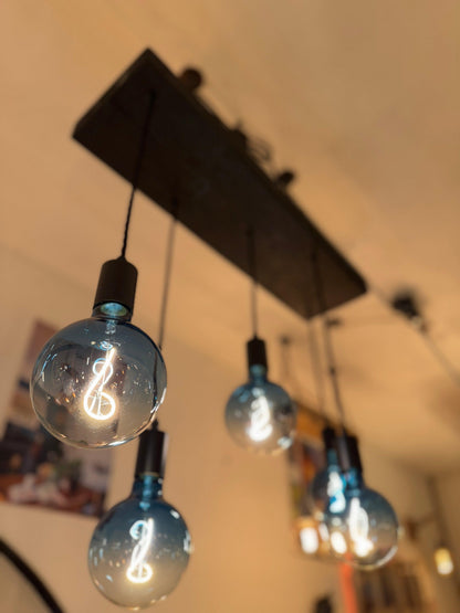 Wooden Chandelier with Black Canopy | Rustic Kitchen Island Lighting UK