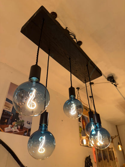 Wooden Chandelier with Black Canopy | Rustic Kitchen Island Lighting UK
