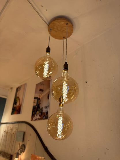 Oak Disc Pendant Light | 3 Drop Kitchen Island, Stairwell & Dining Lighting