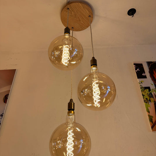 Oak Disc Pendant Light | 3 Drop Kitchen Island, Stairwell & Dining Lighting