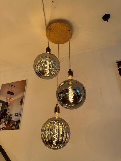 Oak Disc Pendant Light | 3 Drop Kitchen Island, Stairwell & Dining Lighting