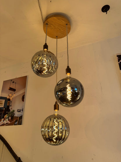 Oak Disc Pendant Light | 3 Drop Kitchen Island, Stairwell & Dining Lighting