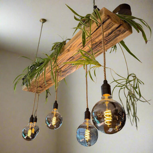 Wooden Beam Chandelier for Plants | Kitchen Island Lighting with Planter Shelf - MooBoo Home Lighting
