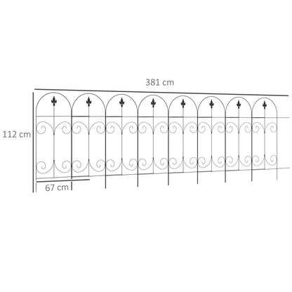 Outsunny Decorative Garden Fencing, 16PCs 44in x 25ft Outdoor Picket Fence Panels, Rustproof Metal Wire Landscape Flower Bed Border Edging, Black