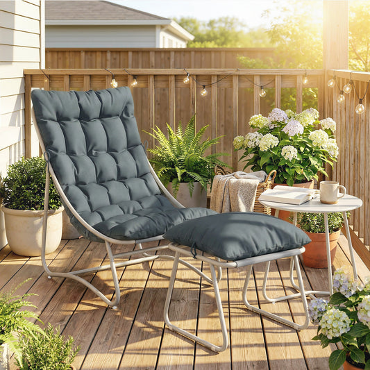 Outsunny Bistro Set for Garden, 3 Piece Outdoor Table and Chair with Footstool and Removable Cushions, Comfy Balcony Furniture