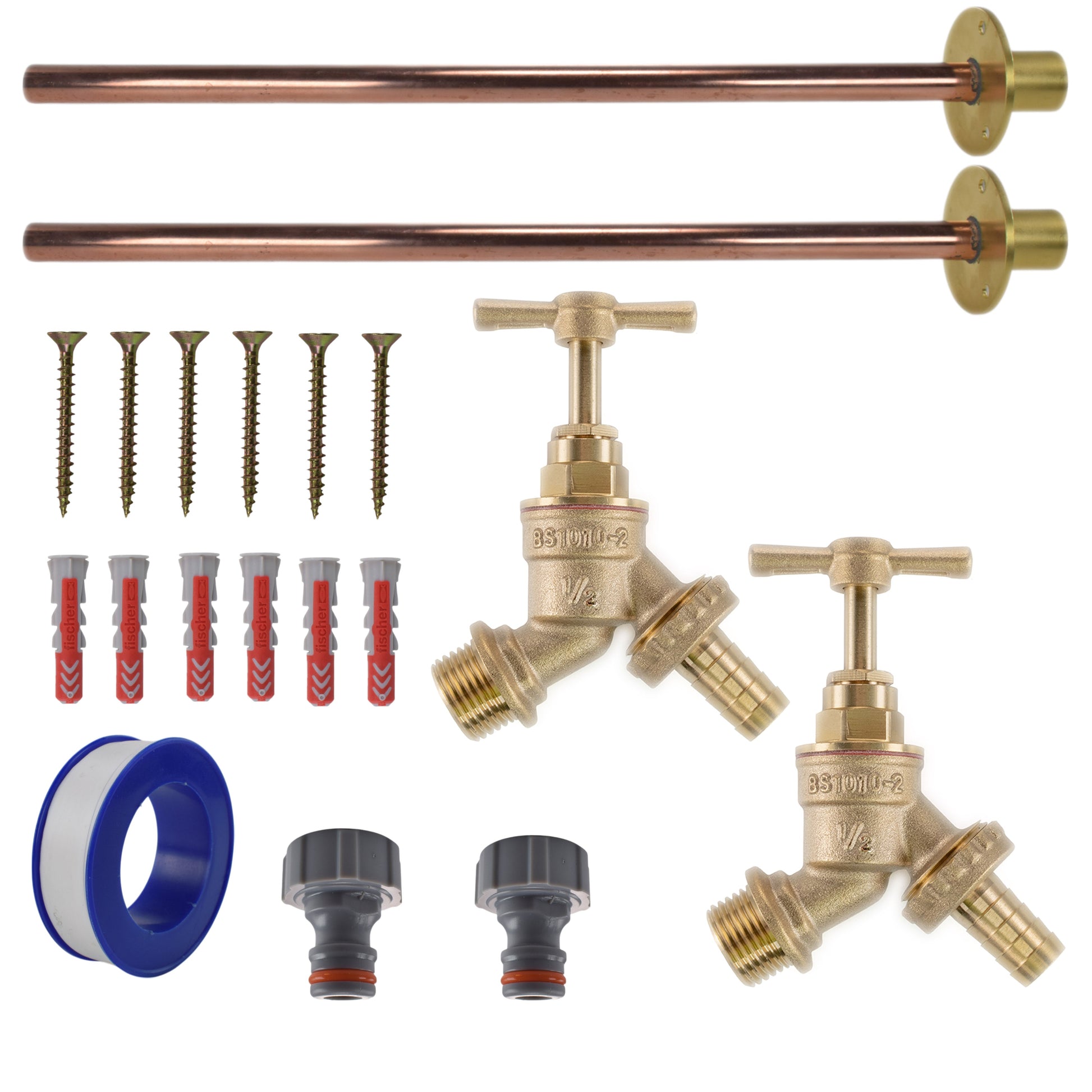 Brass Barbed Bib Tap BASIC Connection Kit x2 - Best4Trade-Retail Garden watering