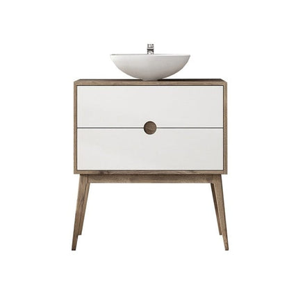 Kompass 2 Drawer Vanity Unit Oak/White - 800 x 480 x 450mm - Aqua Bathrooms