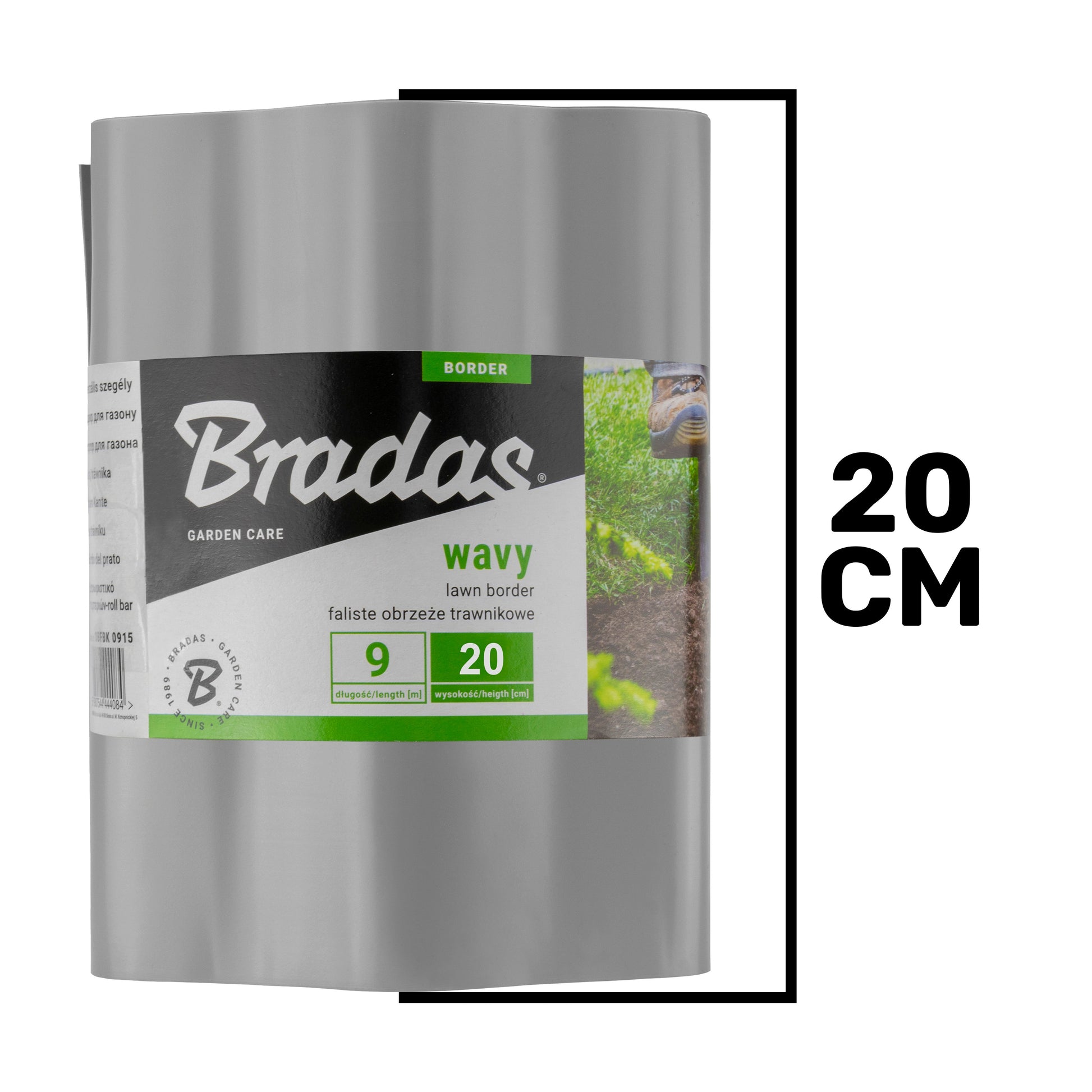 Wavy Plastic Garden Lawn Edging, H=20CM, L=9M, Light Gray - Best4Trade-Retail Garden tools & Accesories