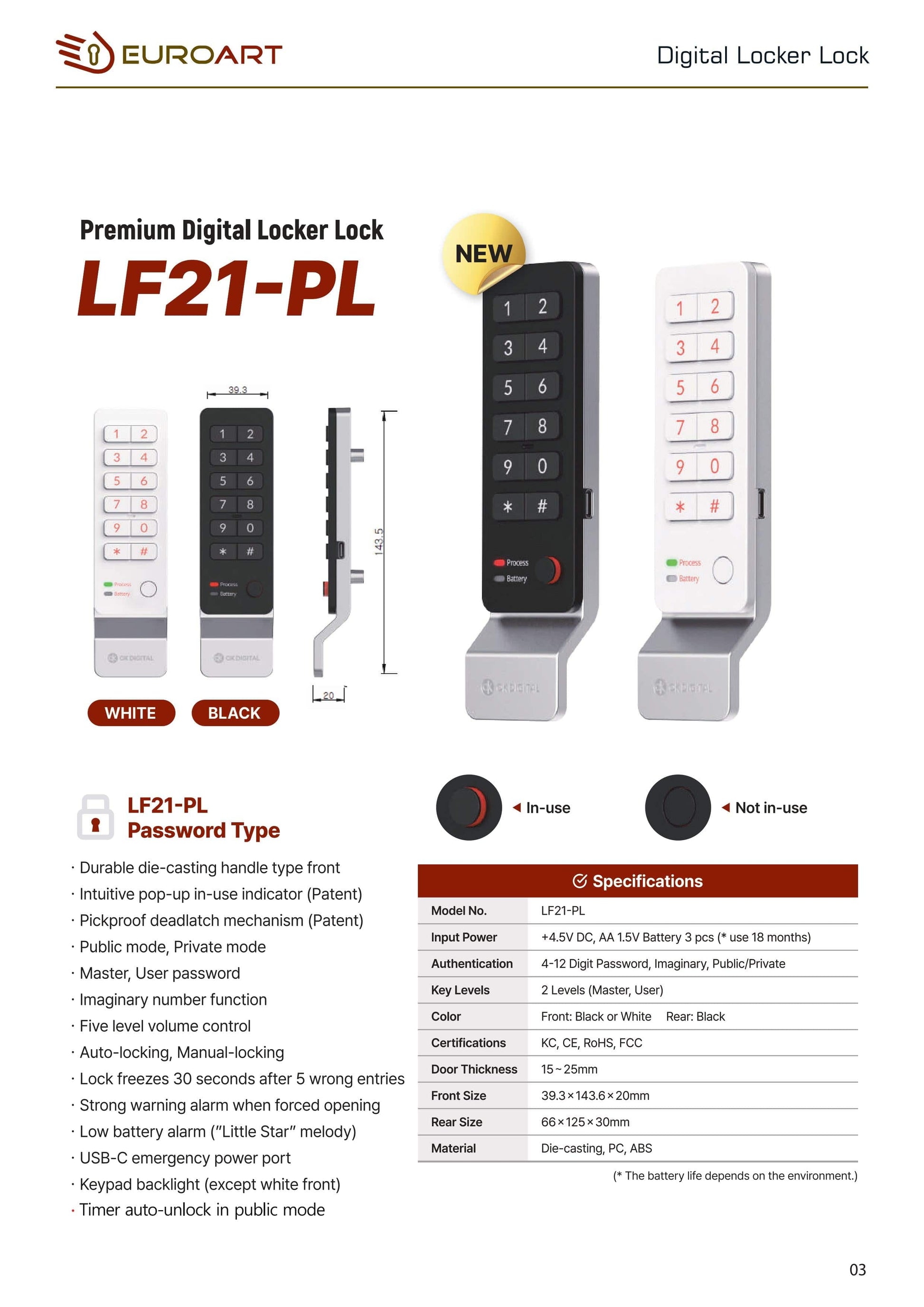 EALF21-PL Smart Digital Lock for Cabinet & Lockers - Euro Art Digital Locks