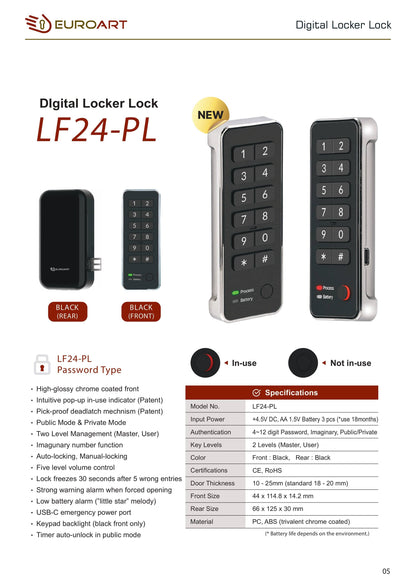 EALF24-PL Smart Digital Lock for Cabinet & Lockers - Euro Art Digital Locks