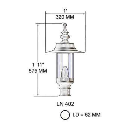 Georgian style lantern in cast iron - 62mm inside diameter (LN402)