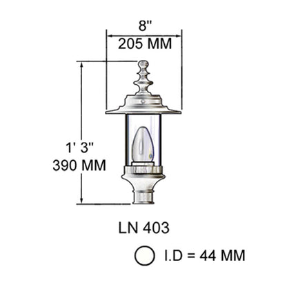 Georgian style lantern in cast iron - 44mm inside diameter (LN403)