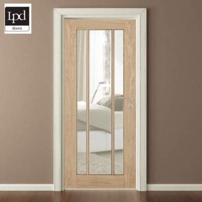 Oak Lincoln 3 Glazed Frosted Light Panel Un-Finished Internal Door - 1981mm x 762mm - LPD Doors