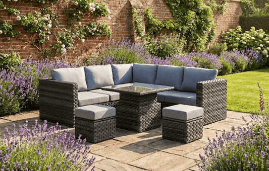 Lima 7-Seater Rattan Garden Corner Sofa Set | Height-Adjustable Table, Stools & Protective Cover - MINT Outdoor Garden Sofa Sets