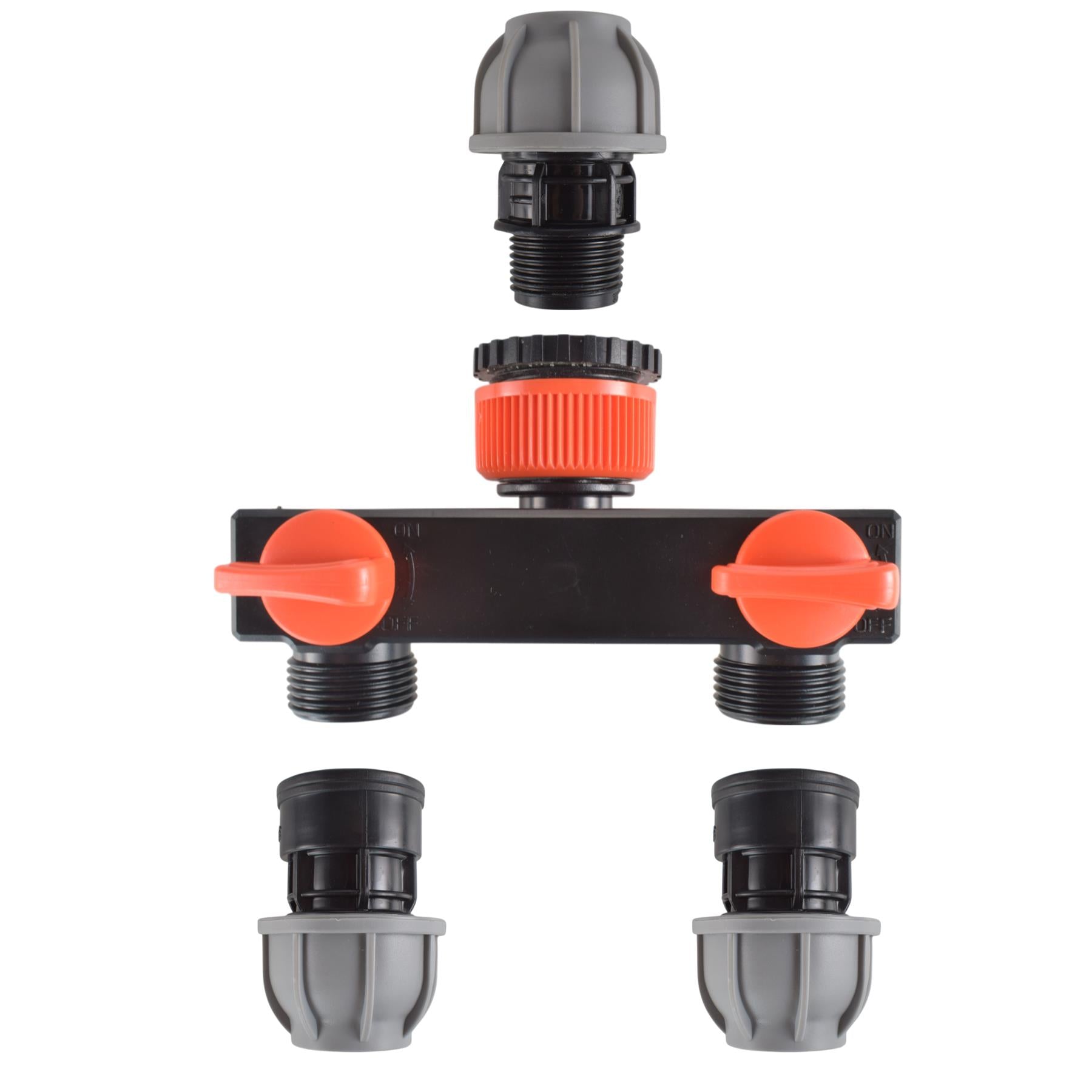Tap Splitter with Valves and 32mm MDPE Straight Inlet/Outlet Kit - Best4Trade-Retail Garden watering