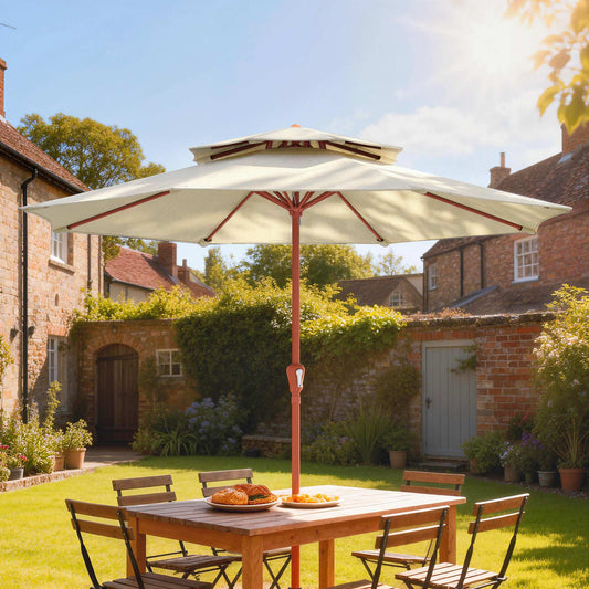 Outsunny 2.7 m Garden Parasol with Double Top Outdoor Market Table Umbrella with Crank System, Cream White