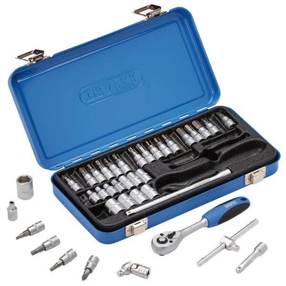 Draper Metric Socket Set In Metal Case - 1/4" Square Drive - (38 Pieces) - Draper