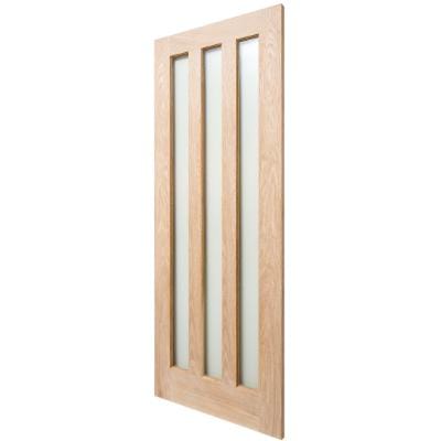 Modern 3 Panel Oak Frosted Glazed Unfinished Internal Door - All Sizes - Doors4less