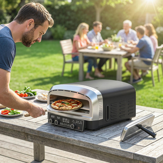 Outsunny Outdoor Pizza Oven Dual Heat Control 6 Presets Electric Pizza Maker with 37 cm Stone and Peel