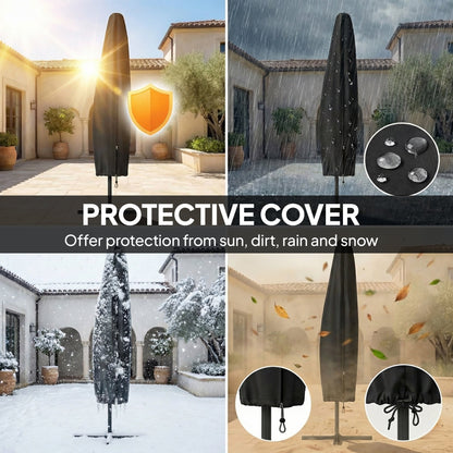 Outsunny 3 m Garden Cantilever Parasol with Cover, Round Overhanging Umbrella with 360° Rotation, Tilt, Cream White