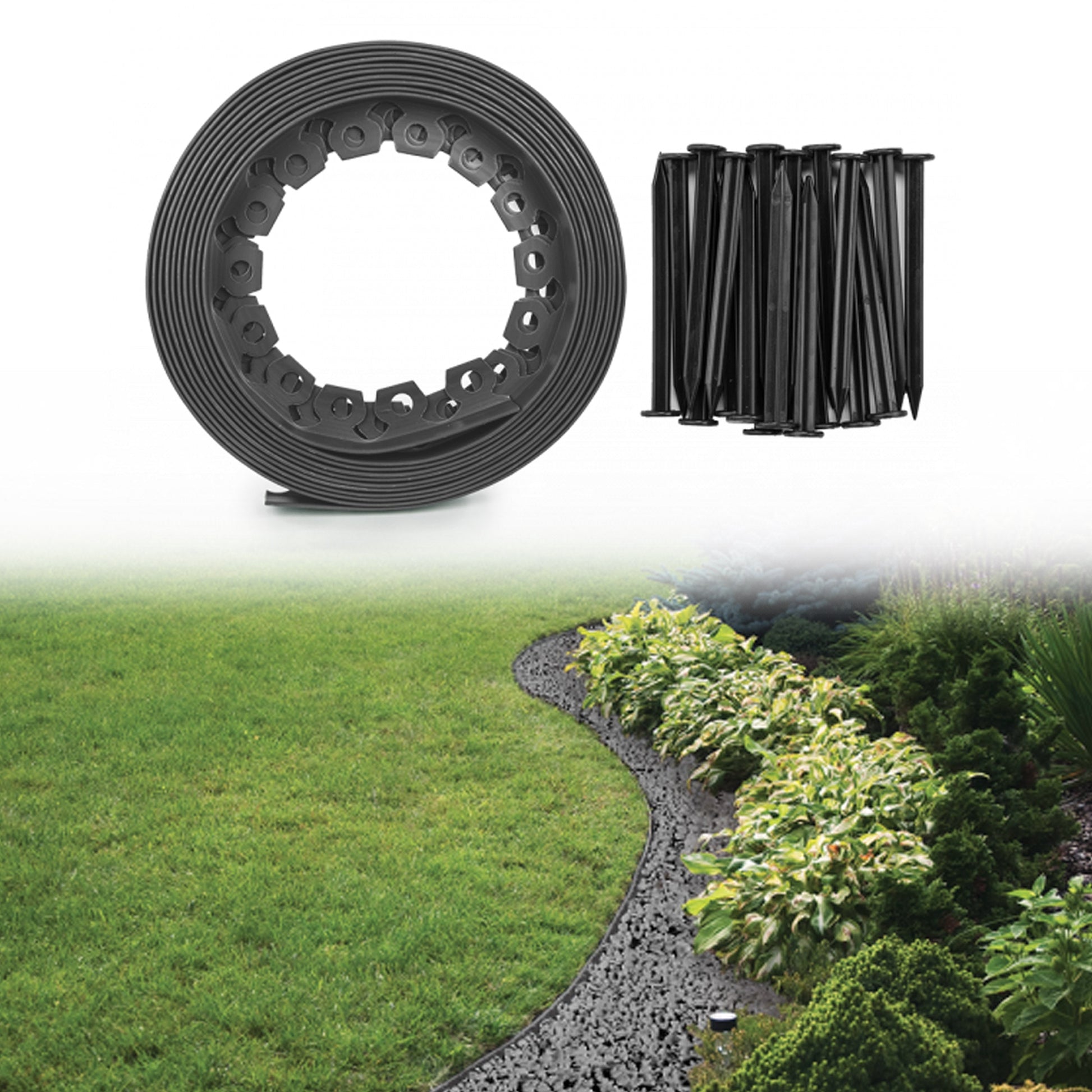 Lawn Border Set, Easy Border 40mm Gray 10m with Pegs - Best4Trade-Retail Garden tools & Accesories