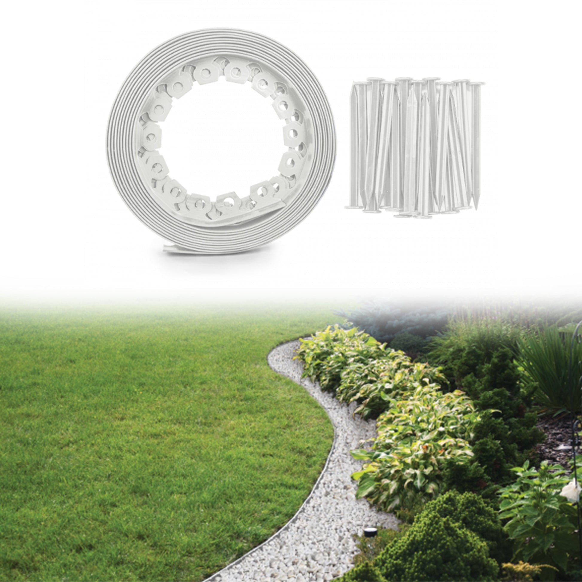 Lawn Border Set, Easy Border 40mm Light Gray 10m with Pegs - Best4Trade-Retail Garden tools & Accesories