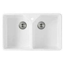 Load image into Gallery viewer, Double Bowl Belfast White Fireclay Ceramic Kitchen Sink w/ Overflow - Ellsi
