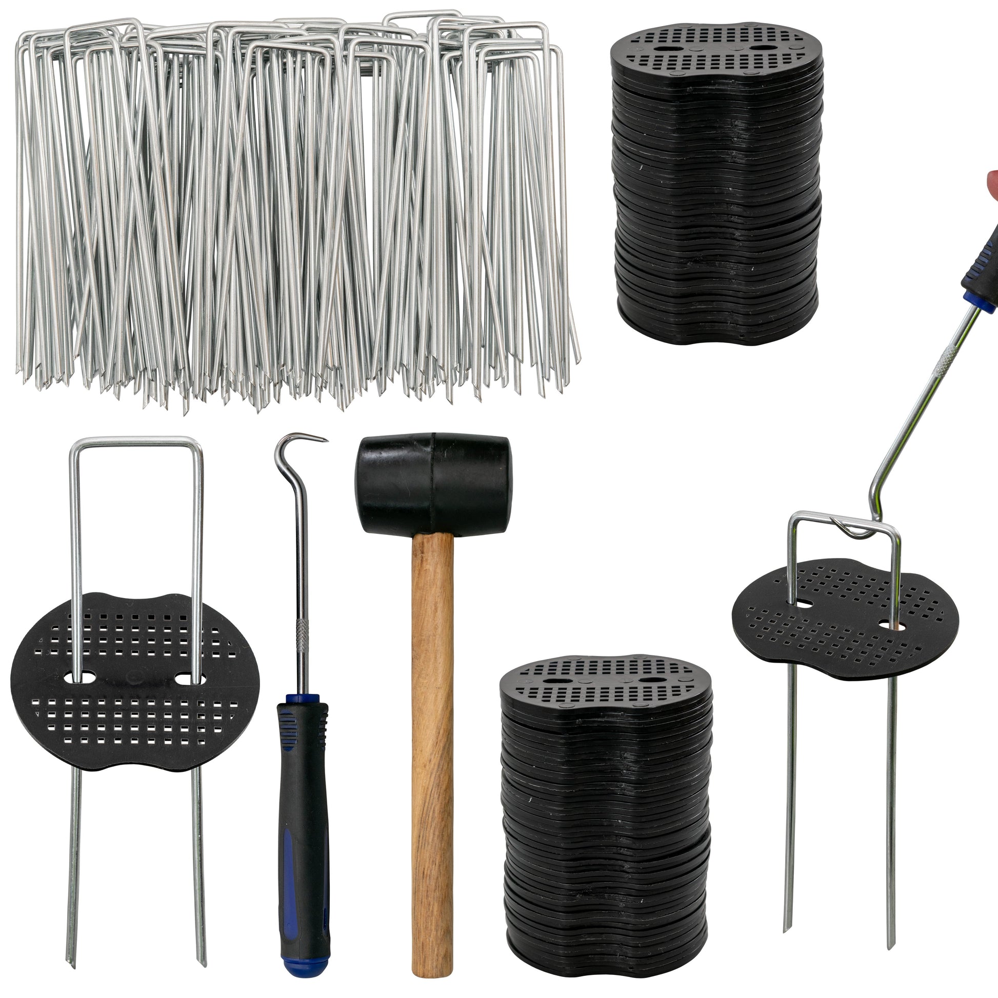 Weed Control Membrane Pegs Buffer Washer Set Blue with Rubber Mallet - Best4Trade-Retail Lawn & Garden