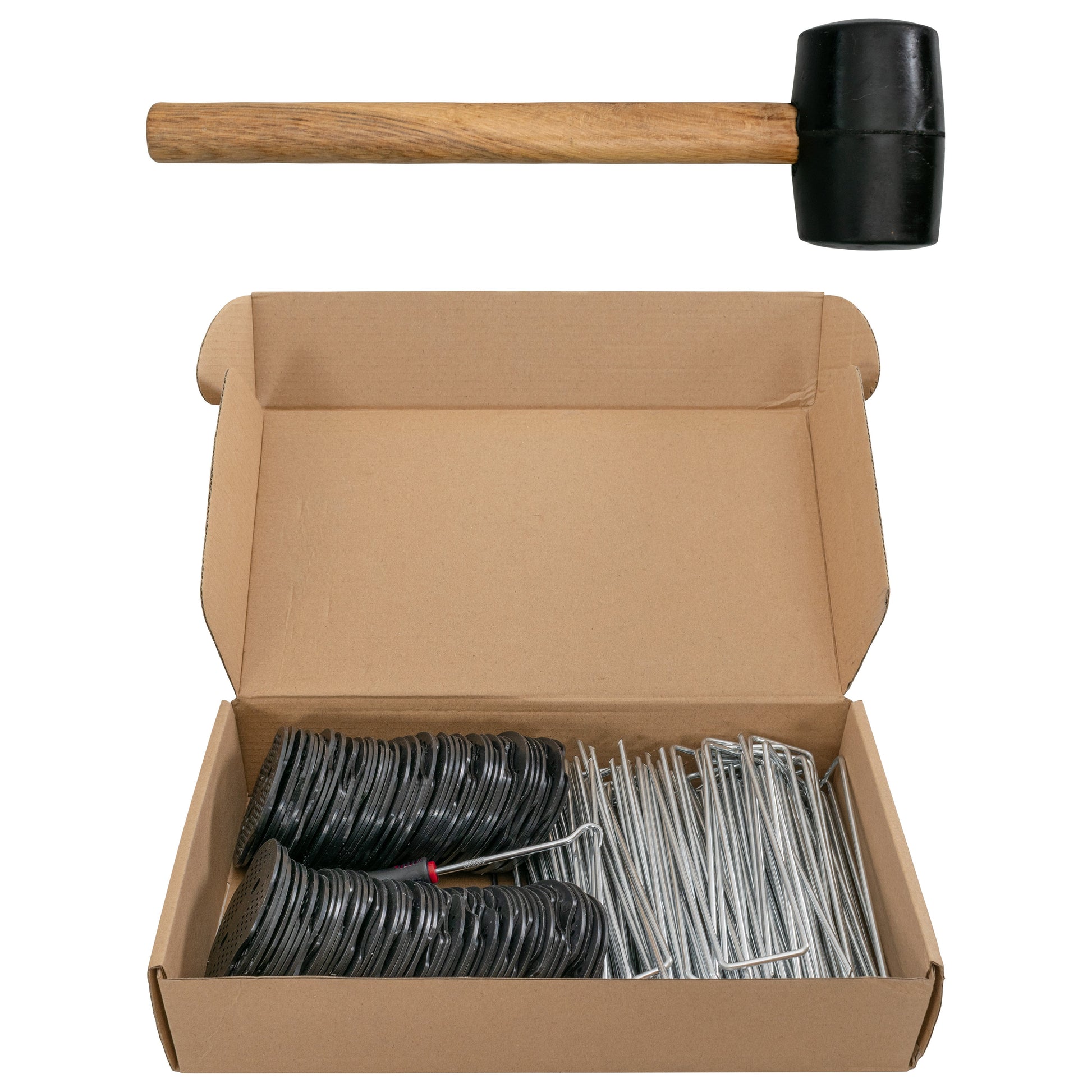 Weed Control Membrane Pegs Buffer Washer Set Red with Rubber Mallet - Best4Trade-Retail Lawn & Garden