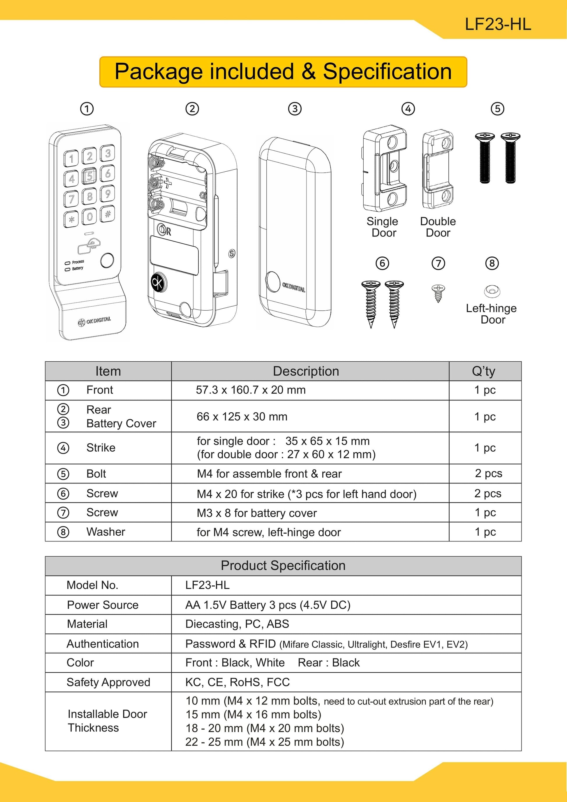 EALF23-HL Smart Digital Lock for Cabinet & Lockers - Euro Art Digital Locks