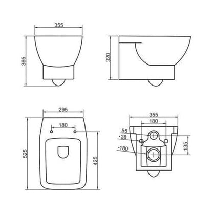 Piccolo Wall-Hung Toilet for use with Cistern & Frame Pack - Aqua Bathrooms