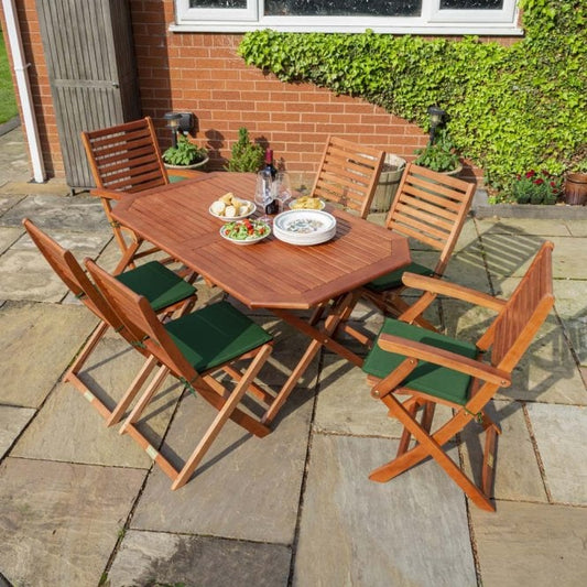 Plumley Six Seater Dining Set Green Cushions - Rowlinson Outdoor & Garden