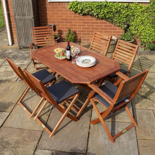 Plumley Six Seater Dining Set Grey Cushions - Rowlinson Outdoor & Garden
