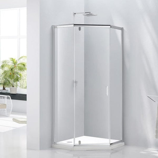 Purity Pentagonal Clear Glass Shower Enclosure & Tray - Aquaglass Bathrooms