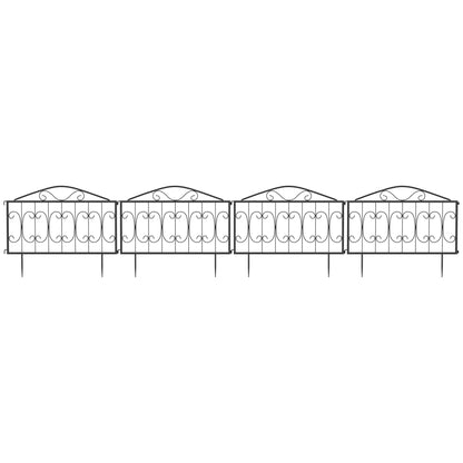 Outsunny Decorative Garden Fencing, 8PCs Outdoor Picket Fence Panels, Rustproof Metal Wire Landscape Flower Bed Border Edging Animal Barrier, Black