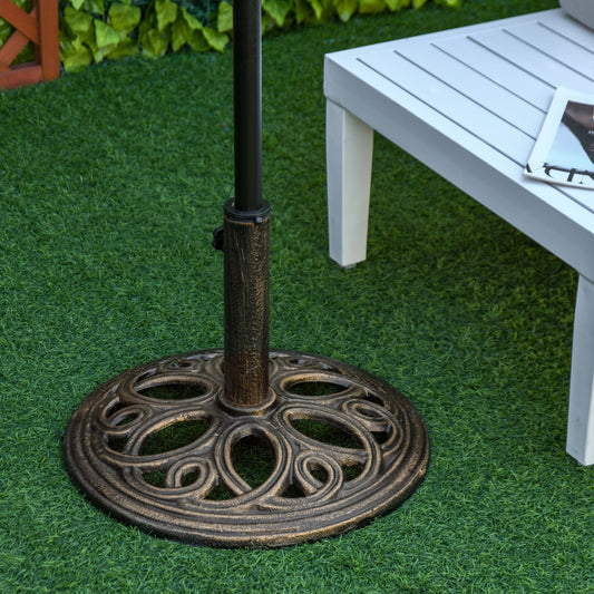 Outsunny 11.5 kg Cast Metal Round Patio Umbrella Base Stand, Umbrella Holder for Outdoor, Patio, Garden, Bronze Tone