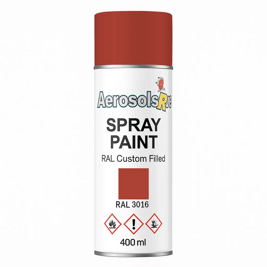 RAL 3016 Coral red - 400ml Aerosol Spray Paint Any Finish - Tameside Paints & Supplies Ltd Reds and Purples