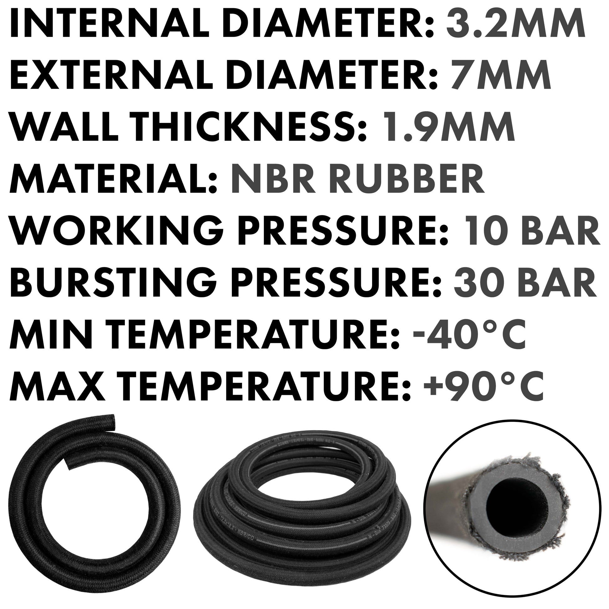 Rubber Reinforced with a Heat Resistant Textile Braid 3.2mm/7mm - Best4Trade-Retail Tech Hose & Fittings