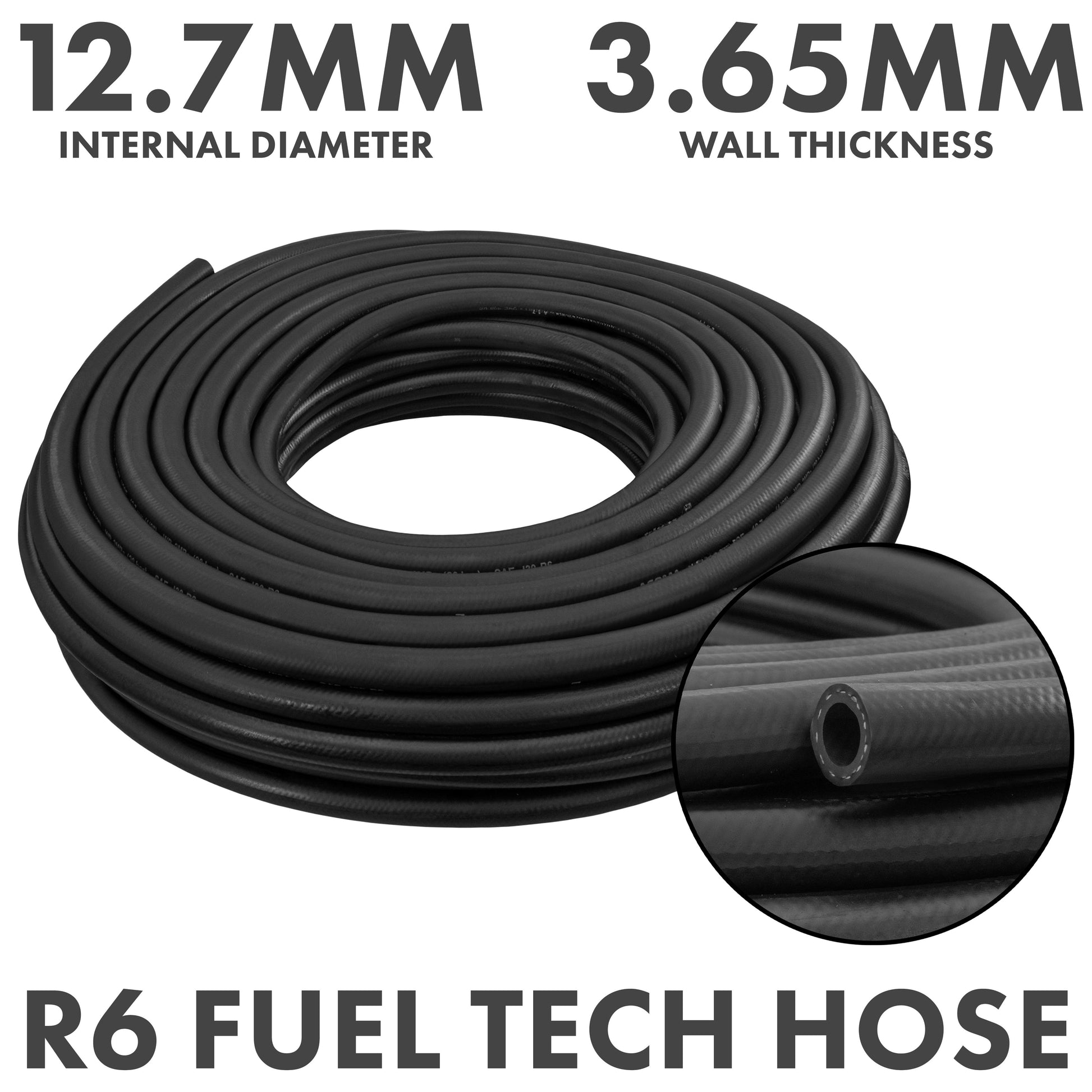 Rubber 12.7mm Braided Fuel, Oil Hose SAE J30 R6 - Best4Trade-Retail Tech Hose & Fittings