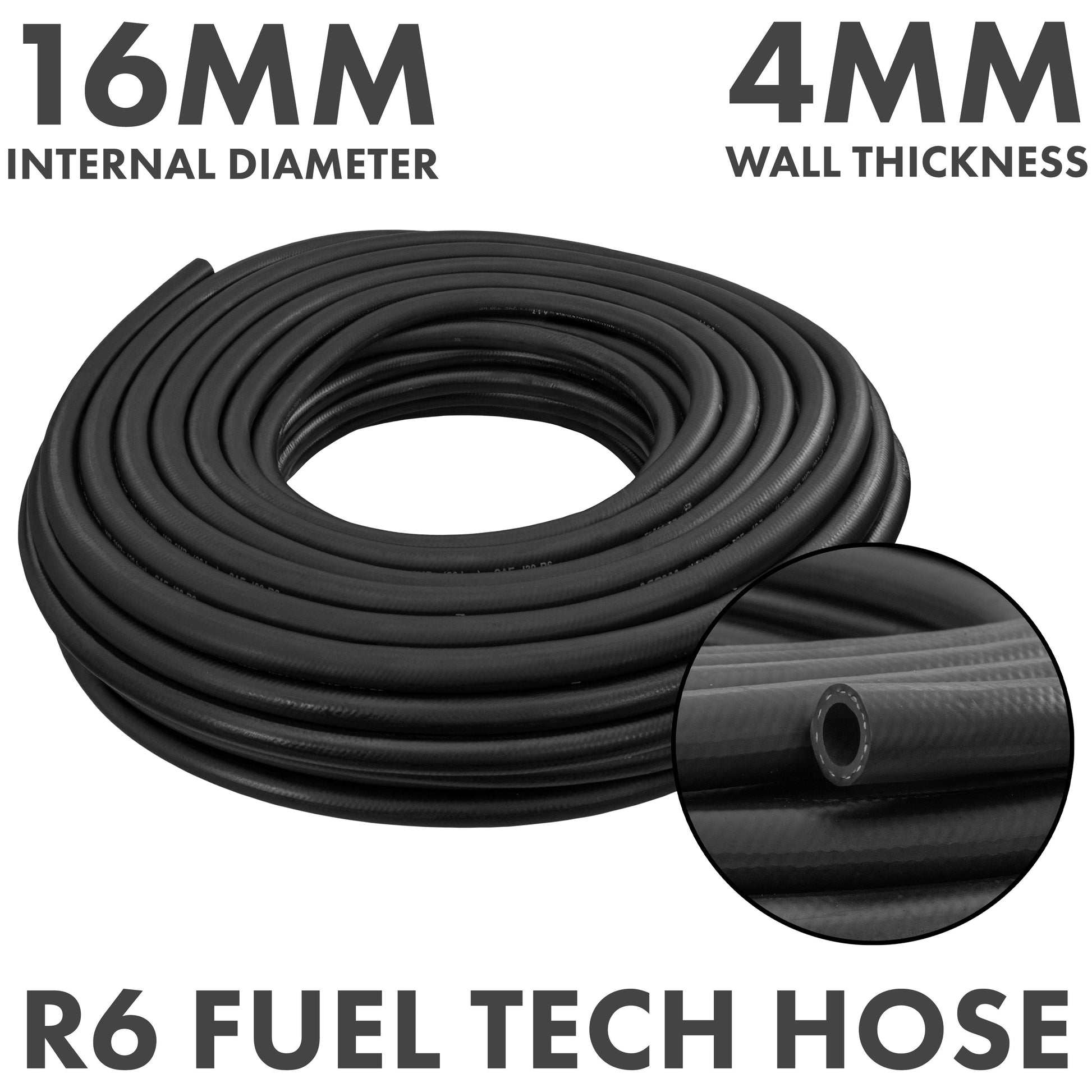 Rubber 16mm Braided Fuel, Oil Hose SAE J30 R6 - Best4Trade-Retail Tech Hose & Fittings