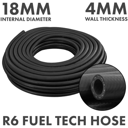 Rubber 18mm Braided Fuel, Oil Hose SAE J30 R6