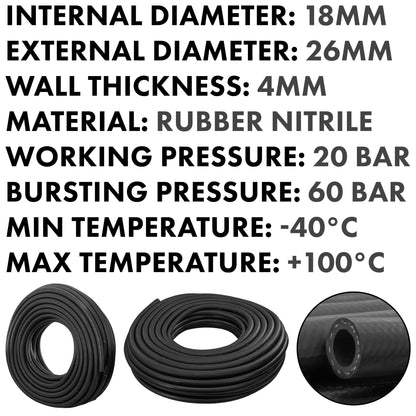 Rubber 18mm Braided Fuel, Oil Hose SAE J30 R6