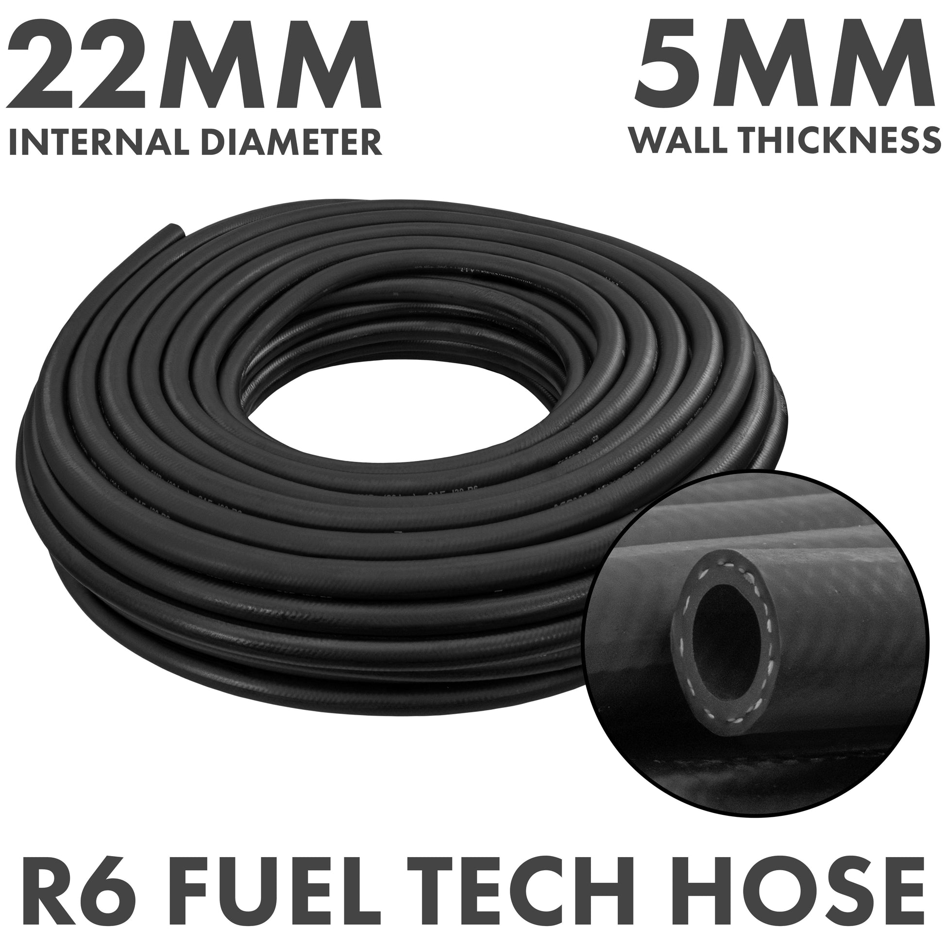 Rubber 22mm Braided Fuel, Oil Hose SAE J30 R6 - Best4Trade-Retail Tech Hose & Fittings