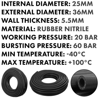 Rubber 25mm Braided Fuel, Oil Hose SAE J30 R6