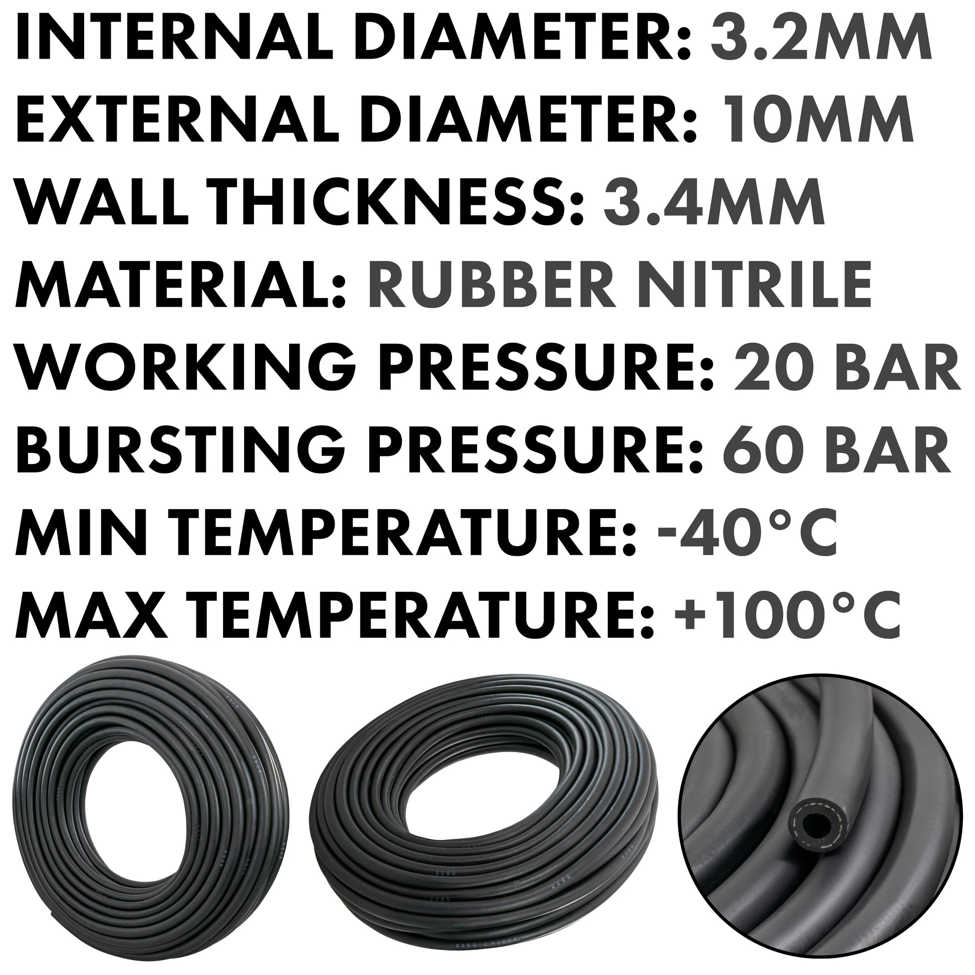 Rubber 3.2mm Braided Fuel, Oil Hose SAE J30 R6 - Best4Trade-Retail Tech Hose & Fittings