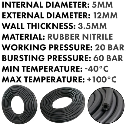 Rubber 5mm Braided Fuel, Oil Hose SAE J30 R6 - Best4Trade-Retail Tech Hose & Fittings