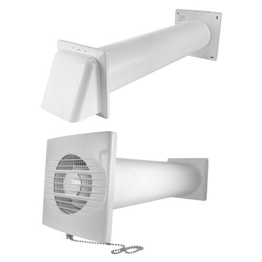 Through Wall Ventilation Kit RICO Pull-Cord Switch Fan with White External Vent - Best4Trade-Retail OTHER