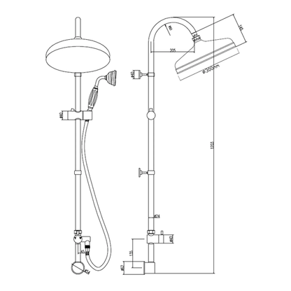 Rigid Shower Riser Kit & White Ceramic Handset - Bayswater Bathrooms