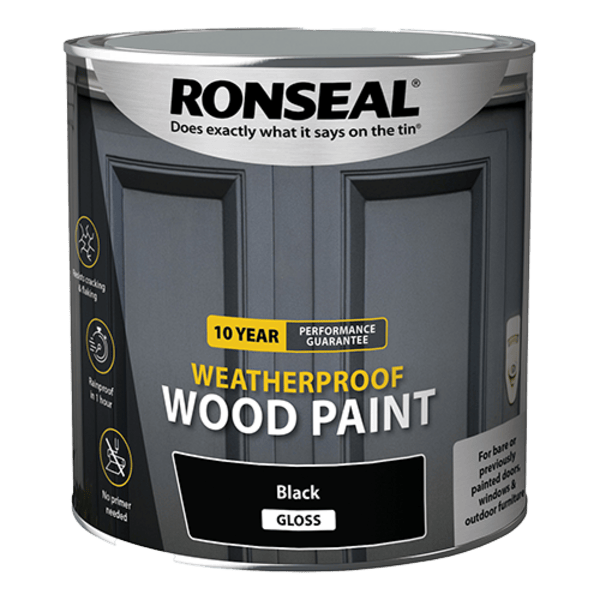Ronseal 10 Year Weatherproof Wood Paint 2.5 Litres - Black Gloss - Ronseal
